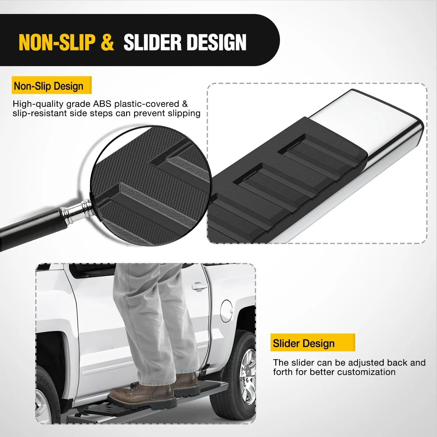 2009-2018 Dodge Ram 1500 Crew Cab 2019-2024 Dodge Ram 1500 Classic 2010-2024 Dodge Ram 2500 3500 6 Inch Slip-Proof Stainless Steel Side Step Nerf Bars Running Boards
