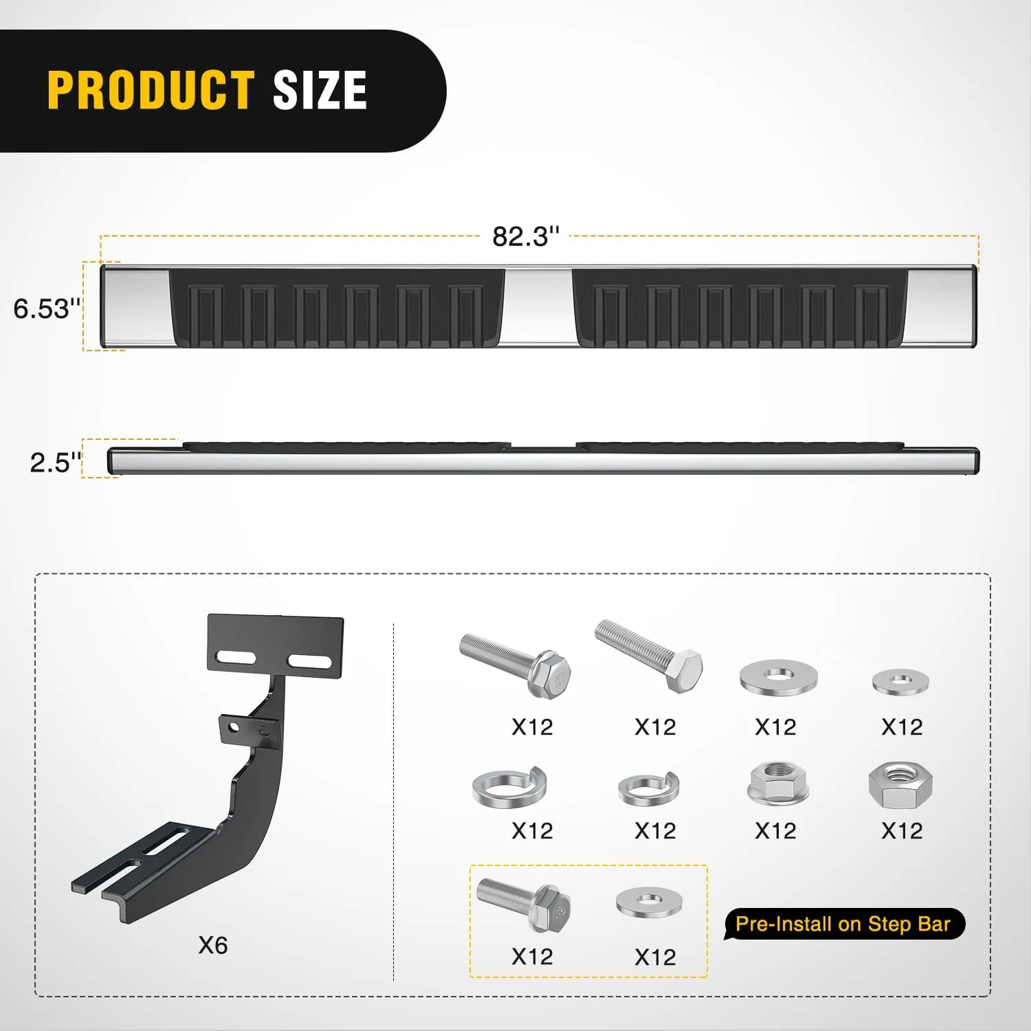 2009-2018 Dodge Ram 1500 Crew Cab 2019-2024 Dodge Ram 1500 Classic 2010-2024 Dodge Ram 2500 3500 6 Inch Slip-Proof Stainless Steel Side Step Nerf Bars Running Boards