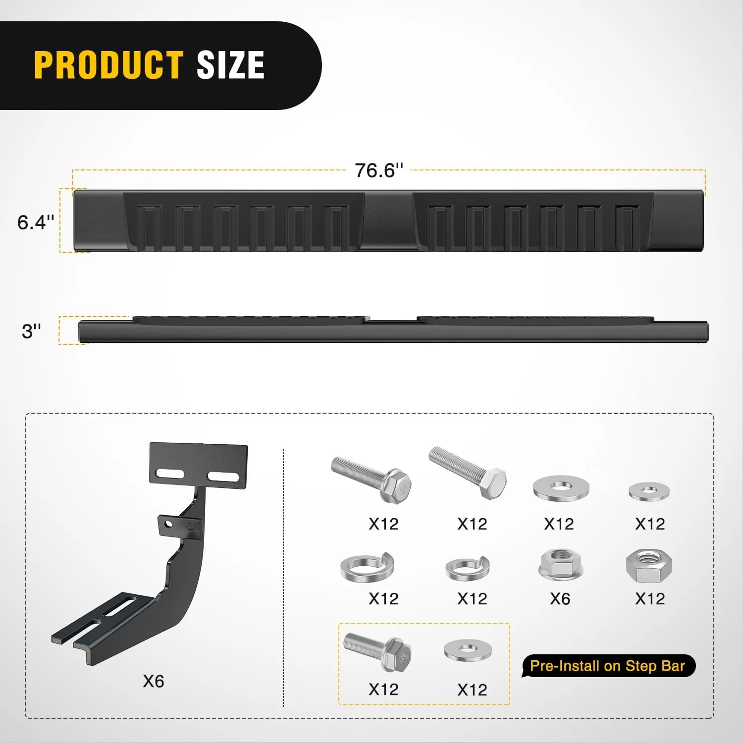 2009-2018 Dodge Ram 1500 Quad Cab 2019-2024 Dodge Ram 1500 Classic 2010-2024 Dodge Ram 2500 3500 6 Inch Slip-Proof Aluminum Bolt-on Side Step Nerf Bars Running Boards