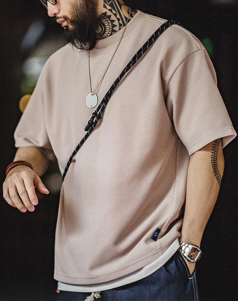 American Casual Waffle Texture Loose Layered Men's T-Shirt