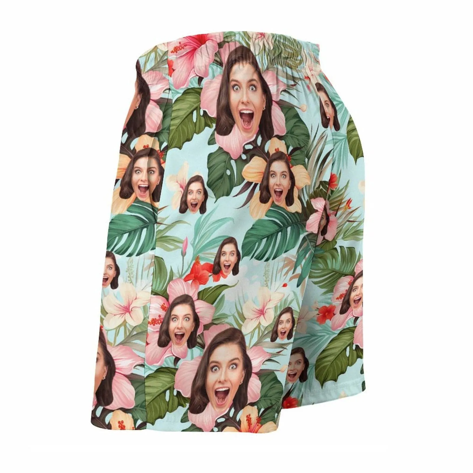 Custom Face Flowers Green Couple Swim Shorts&Dress Men's Swim Trunks Women's Beach Sling Skirt