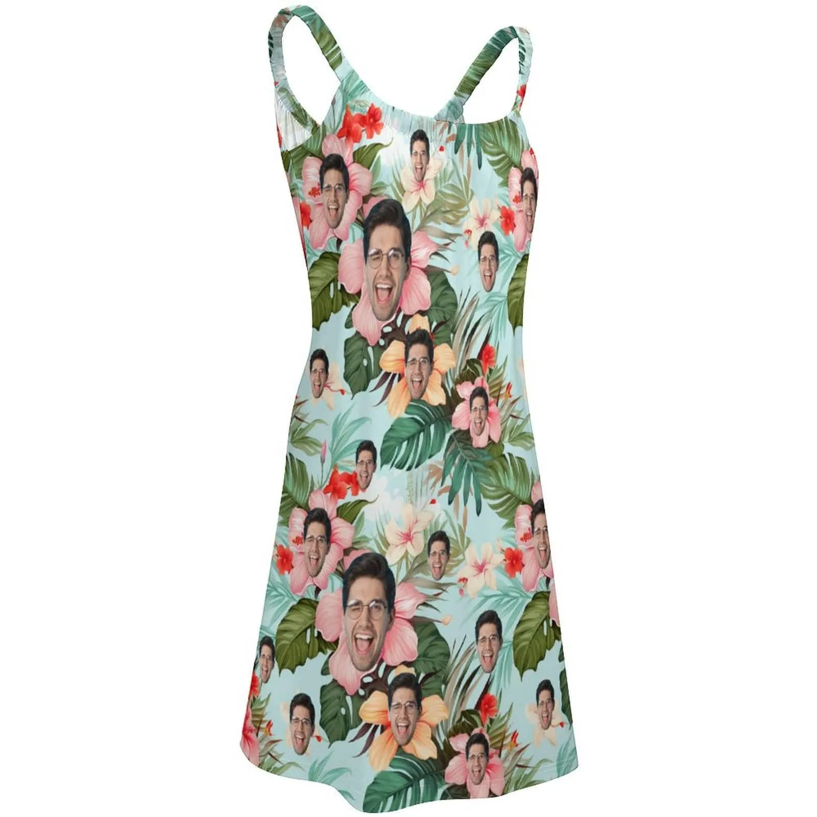 Custom Face Flowers Green Couple Swim Shorts&Dress Men's Swim Trunks Women's Beach Sling Skirt