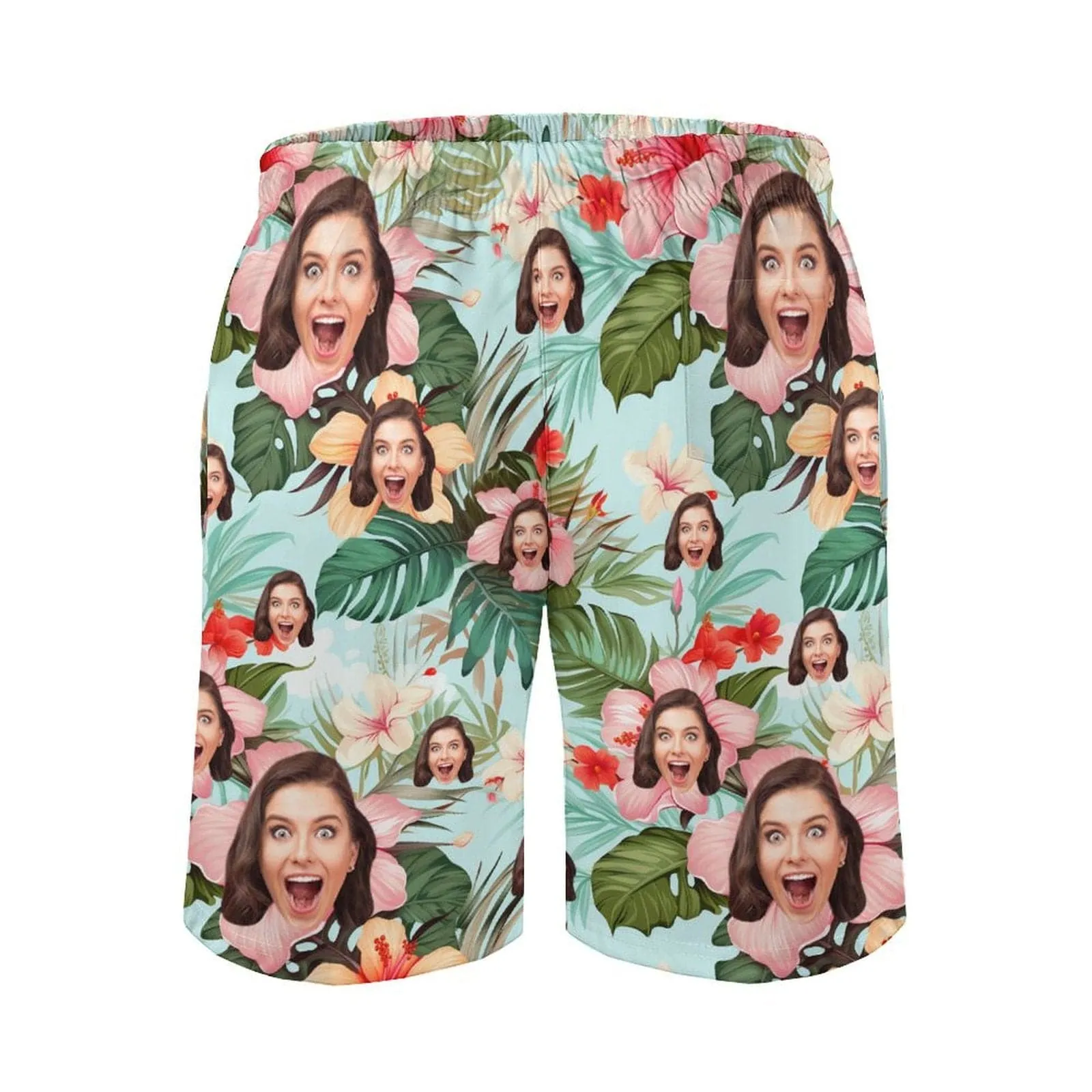 Custom Face Flowers Green Couple Swim Shorts&Dress Men's Swim Trunks Women's Beach Sling Skirt