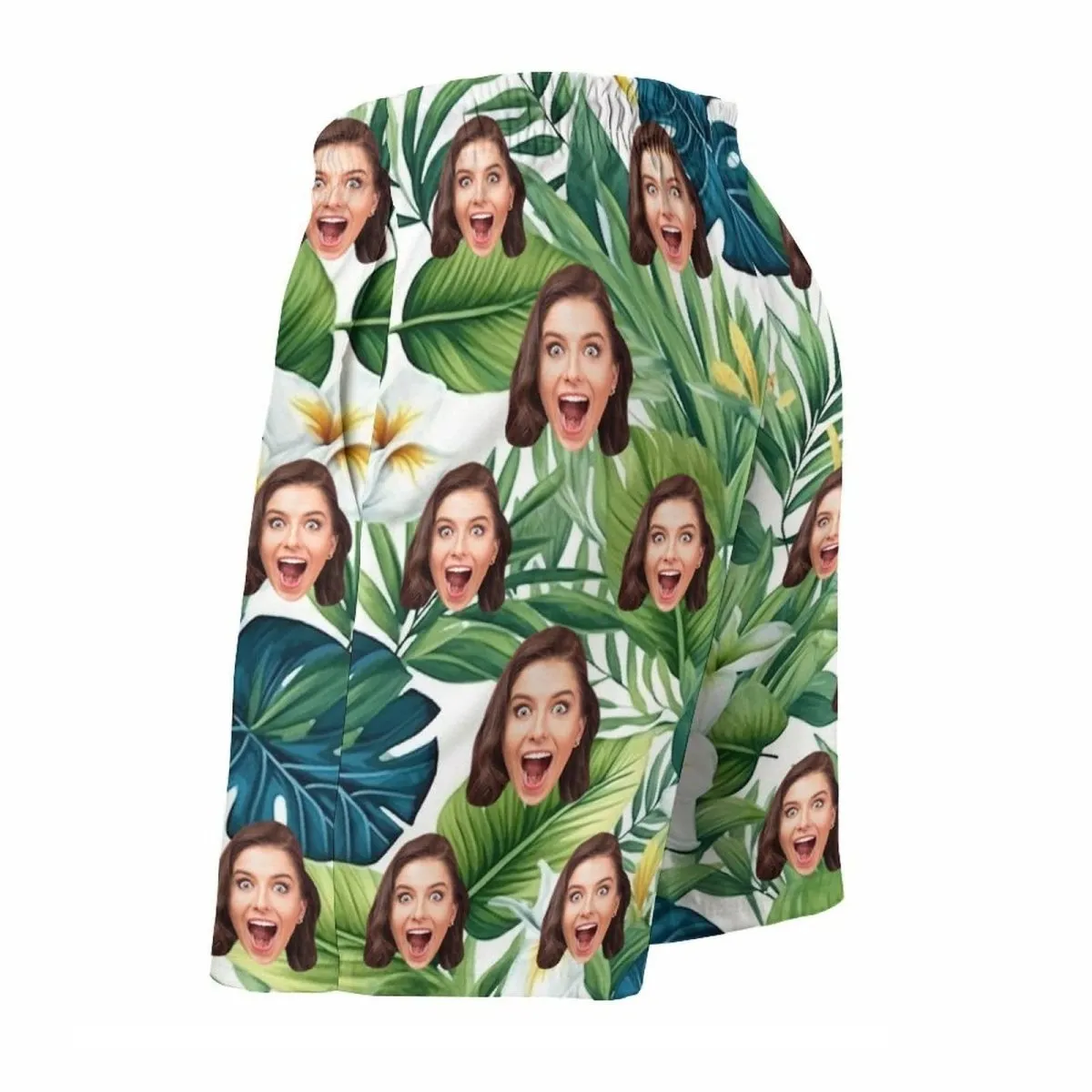 Custom Face Green Leaves Couple Swim Shorts&Dress Men's Swim Trunks Women's Beach Sling Skirt