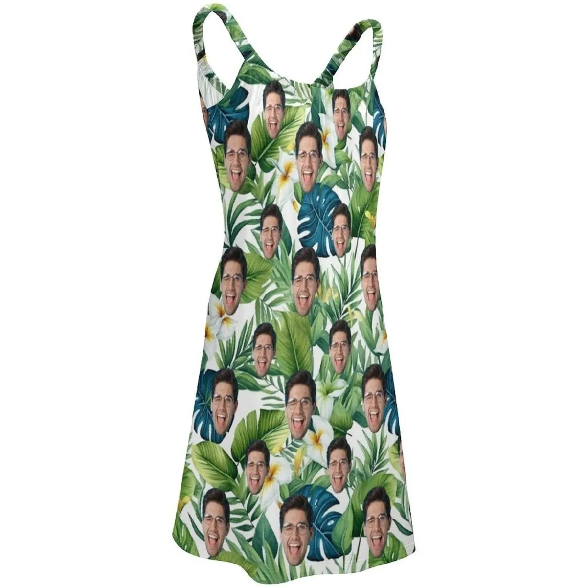 Custom Face Green Leaves Couple Swim Shorts&Dress Men's Swim Trunks Women's Beach Sling Skirt