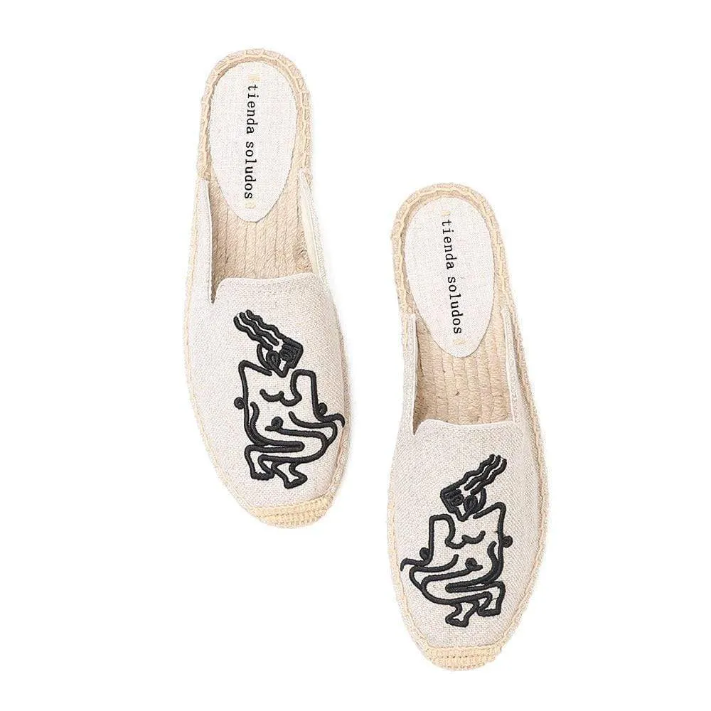Embroidered Espadrilles Slides