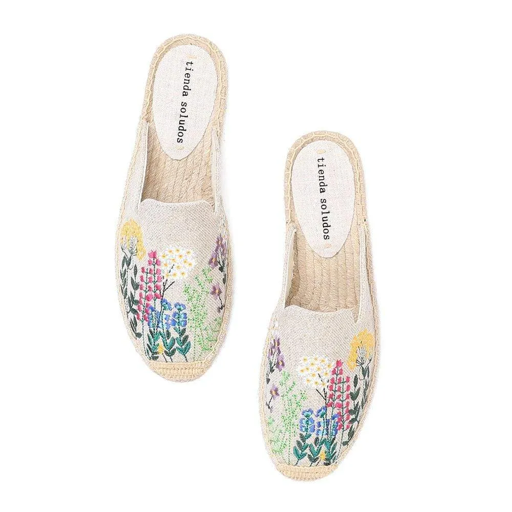 Embroidered Espadrilles Slides
