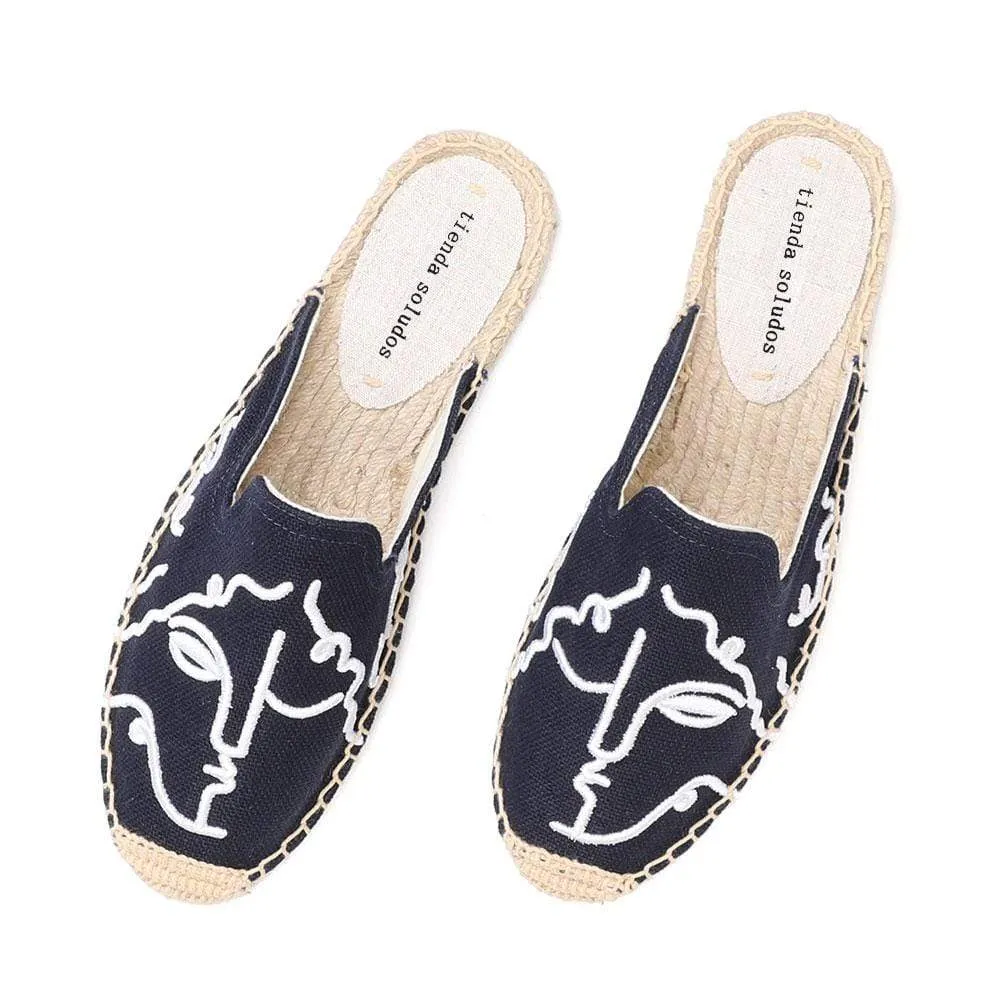 Embroidered Espadrilles Slides