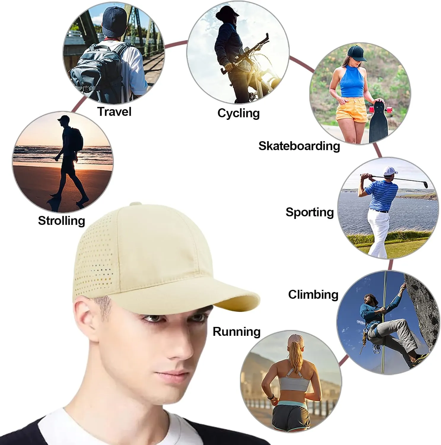 Enwokran Men Quick Dry Sport Baseball Cap, Athletic Fitted Cap Mesh Adjustable Plain Hat Running Trucker Hat for Women