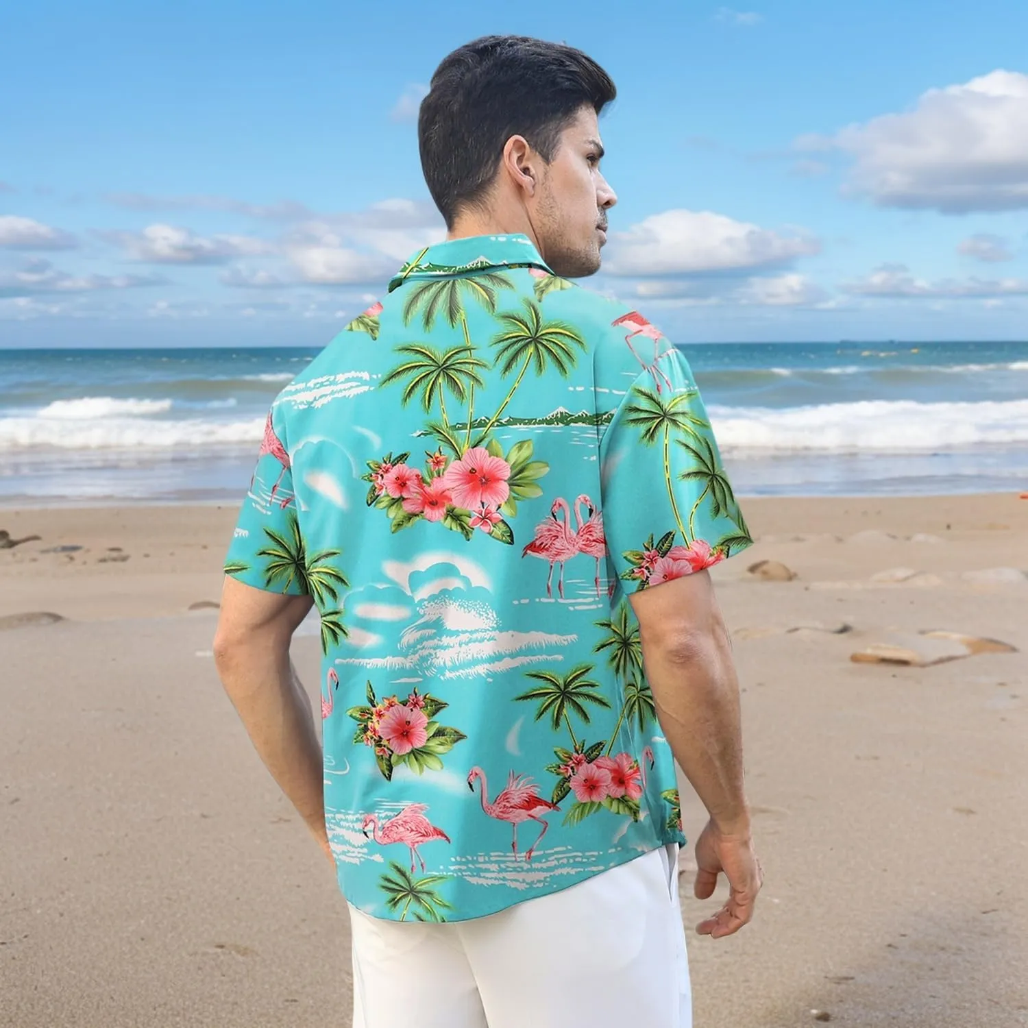 Hawaiian Shirt for Men Sleeves Printed Casual Button Down Summer Beach Dress Shirts