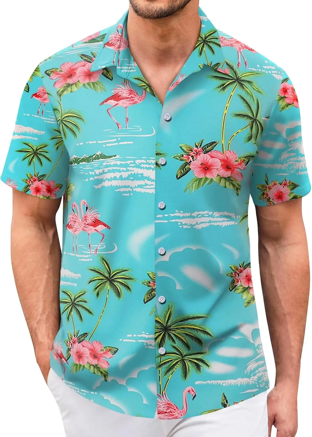 Hawaiian Shirt for Men Sleeves Printed Casual Button Down Summer Beach Dress Shirts