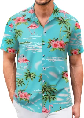 Hawaiian Shirt for Men Sleeves Printed Casual Button Down Summer Beach Dress Shirts
