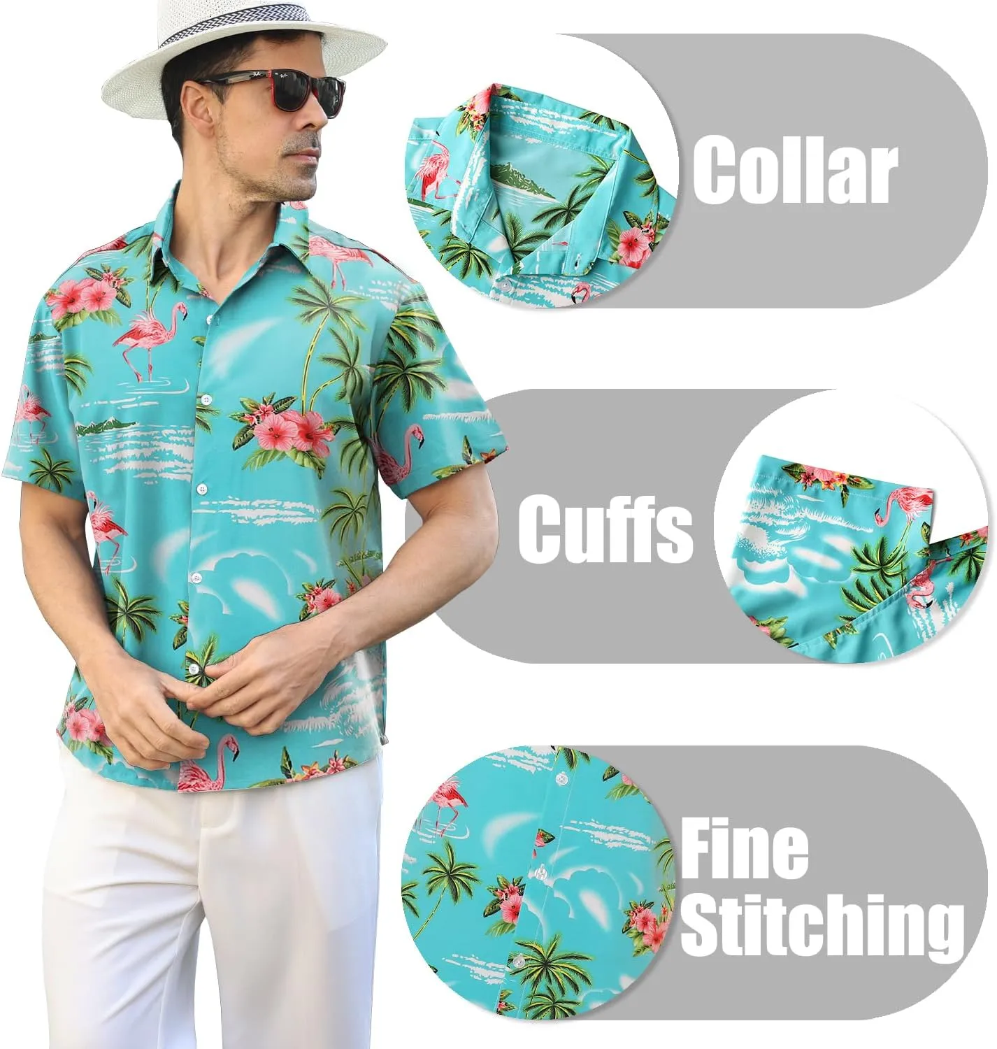 Hawaiian Shirt for Men Sleeves Printed Casual Button Down Summer Beach Dress Shirts