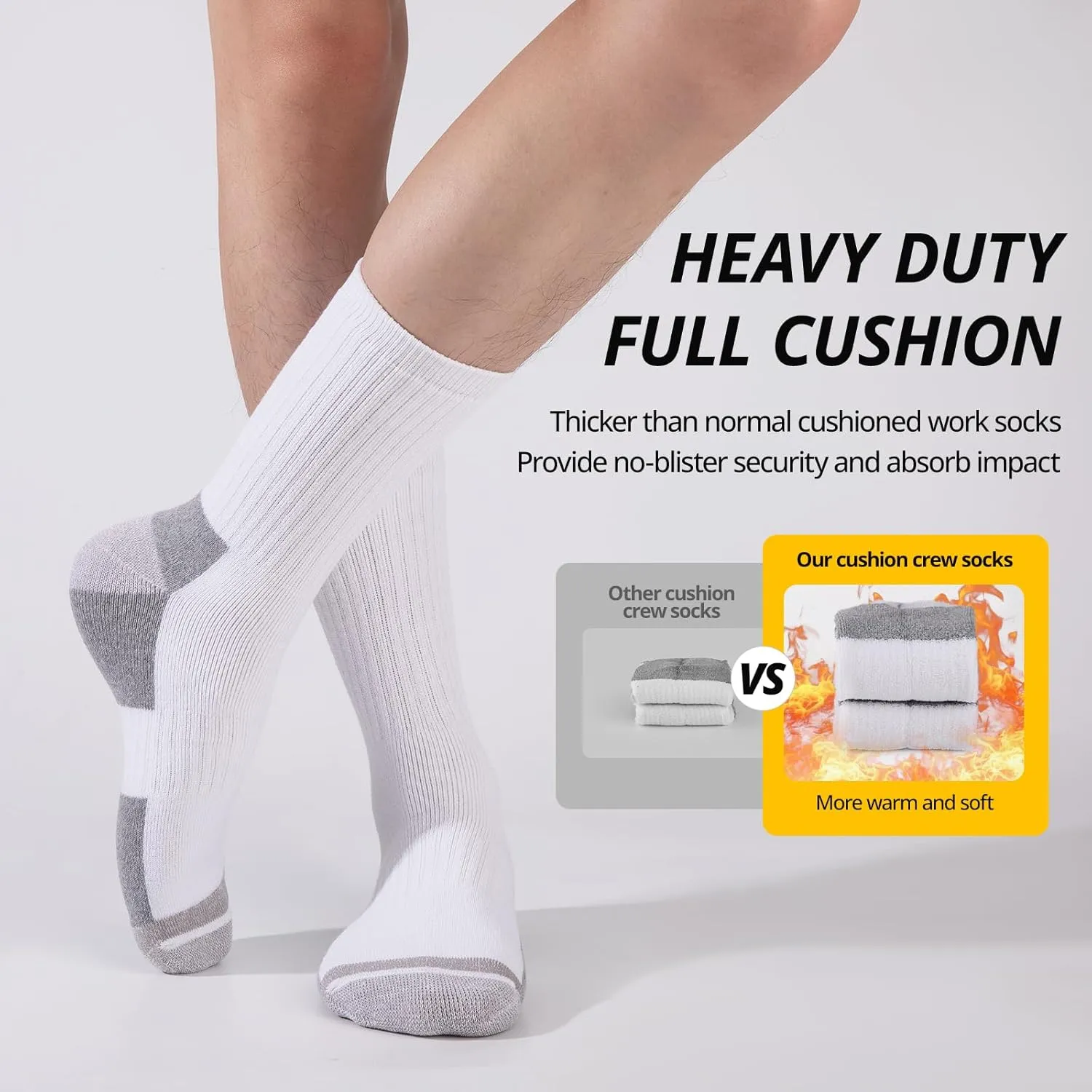 Heatuff Men's Cotton Cushion Crew Socks Athletic Running Moisture Wicking Thick Heavy Duty Work Boot Socks(6 Pairs)