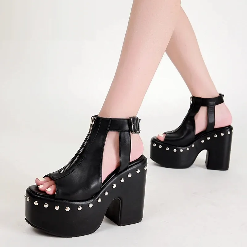 Joskaa 2024 New Black Chunky Strappy Sandals