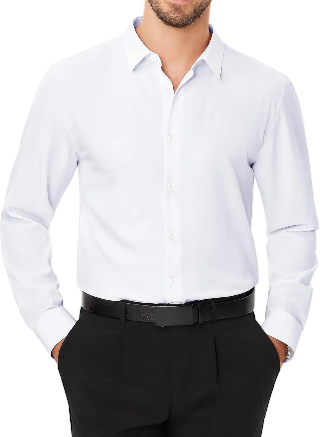J.VER Men's Dress Shirts Stretch Long Sleeve Formal Shirt Solid Business Casual Button Down Shirts for Wedding Prom