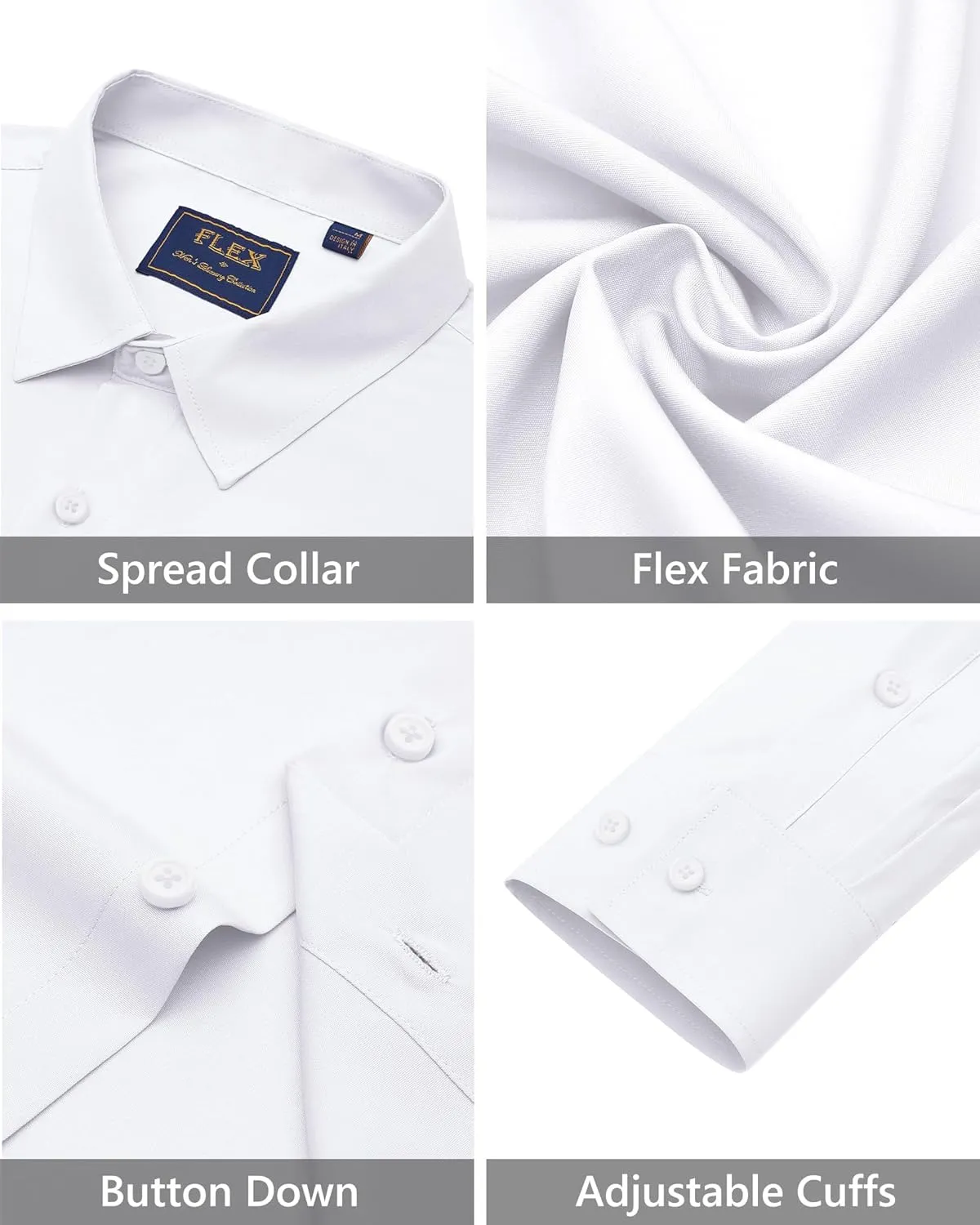 J.VER Men's Dress Shirts Stretch Long Sleeve Formal Shirt Solid Business Casual Button Down Shirts for Wedding Prom