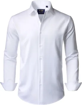 J.VER Men's Dress Shirts Stretch Long Sleeve Formal Shirt Solid Business Casual Button Down Shirts for Wedding Prom