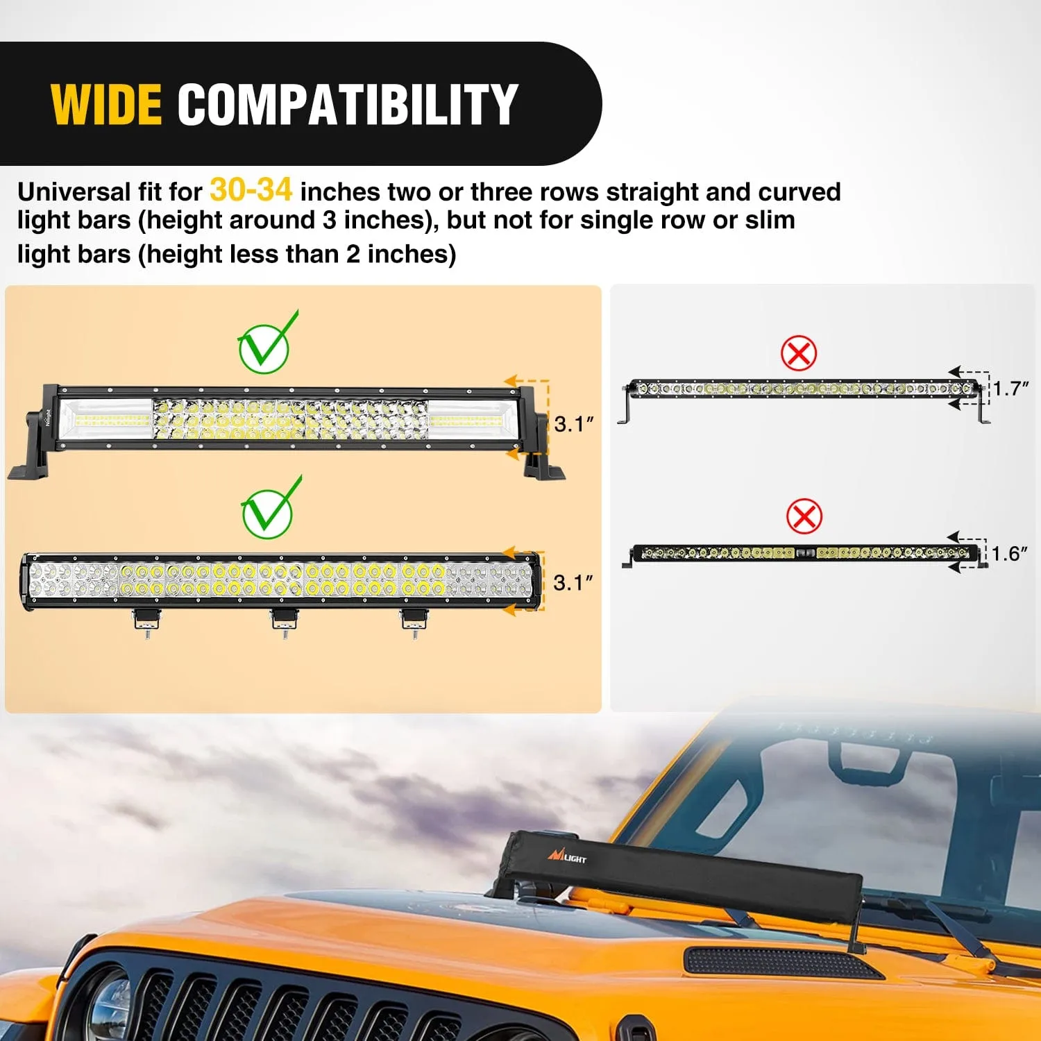 LED Light Bar Cover 32 Inches Black Nylon Protective Sleeve Universal Fit Straight and Curved Bar Waterproof Dustproof Scratch-Proof Light Cover for Driving Off Road Lights