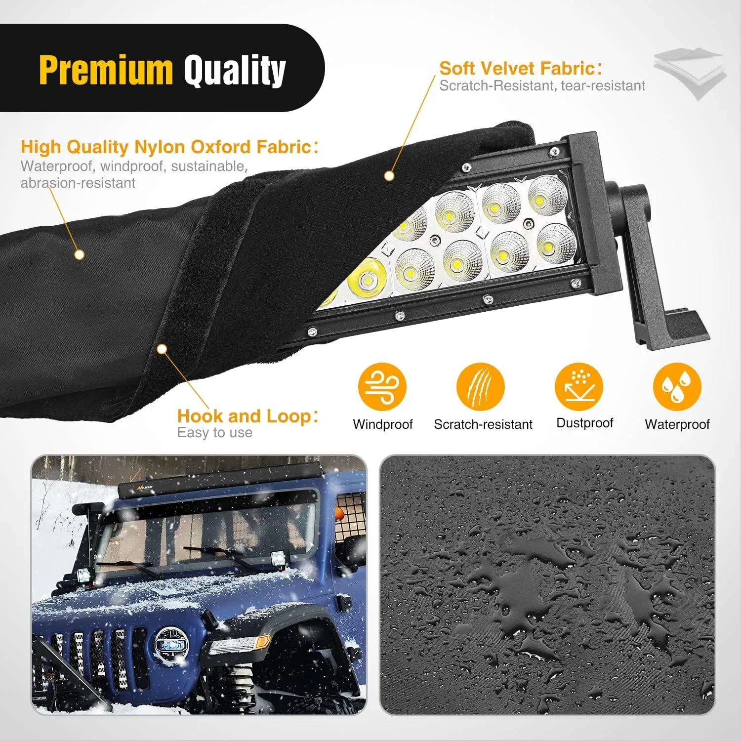 LED Light Bar Cover 42 Inches Black Nylon Protective Sleeve Universal Fit Straight and Curved Bar Waterproof Dustproof Scratch-Proof Light Cover for Driving Off Road Lights