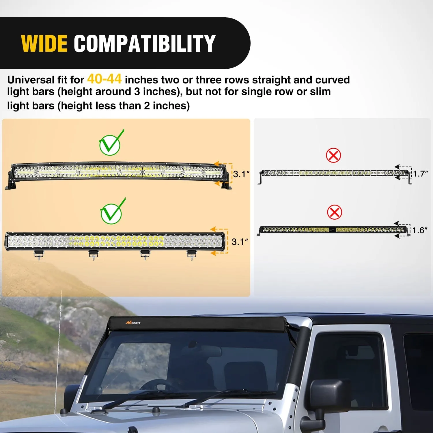 LED Light Bar Cover 42 Inches Black Nylon Protective Sleeve Universal Fit Straight and Curved Bar Waterproof Dustproof Scratch-Proof Light Cover for Driving Off Road Lights