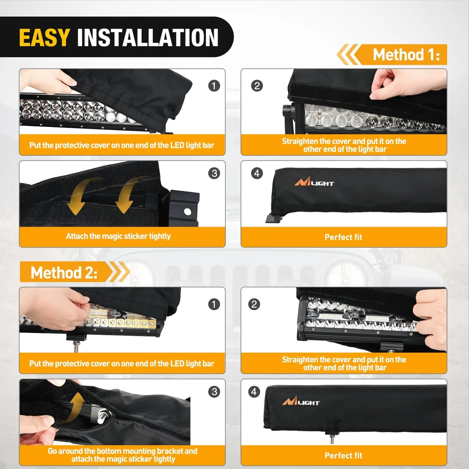 LED Light Bar Cover 42 Inches Black Nylon Protective Sleeve Universal Fit Straight and Curved Bar Waterproof Dustproof Scratch-Proof Light Cover for Driving Off Road Lights