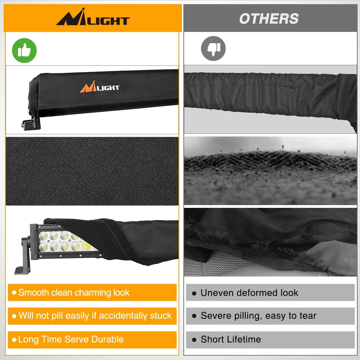 LED Light Bar Cover 42 Inches Black Nylon Protective Sleeve Universal Fit Straight and Curved Bar Waterproof Dustproof Scratch-Proof Light Cover for Driving Off Road Lights