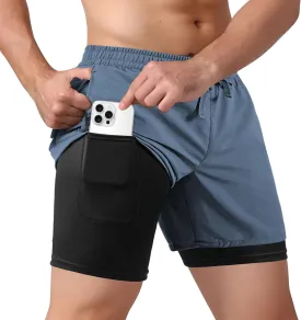 Men's 2 in 1 Athletic Quick Dry Shorts,Running Lightweight,Sweat Wicking Gym Workout Elastic Short