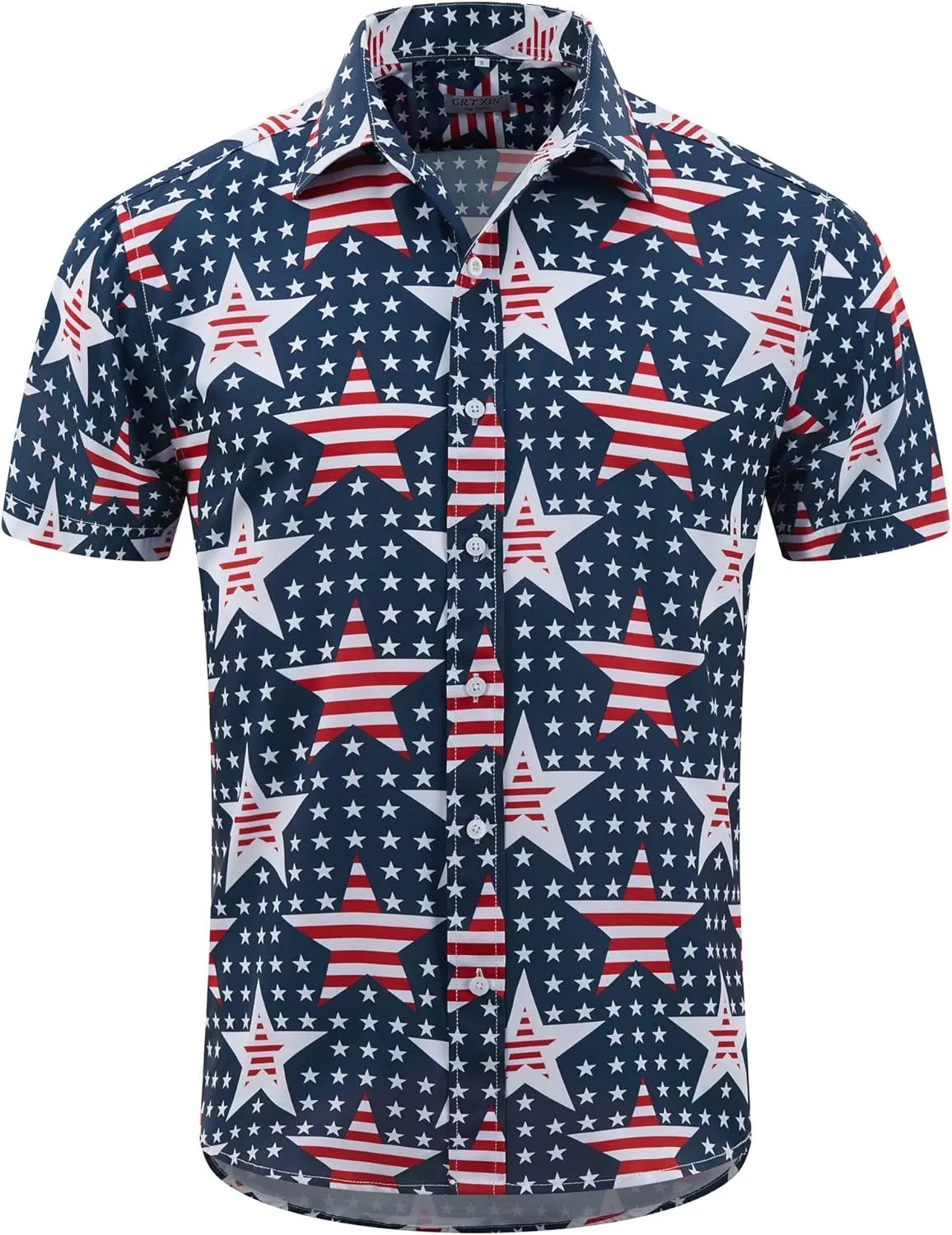 Mens American Flag Shirt - Patriotic Shirts for Men Short Sleeve Button Down Hawaiian Shirts