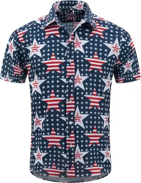 Mens American Flag Shirt - Patriotic Shirts for Men Short Sleeve Button Down Hawaiian Shirts