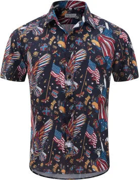 Mens American Flag Shirt - Patriotic Shirts for Men Short Sleeve Button Down Hawaiian Shirts