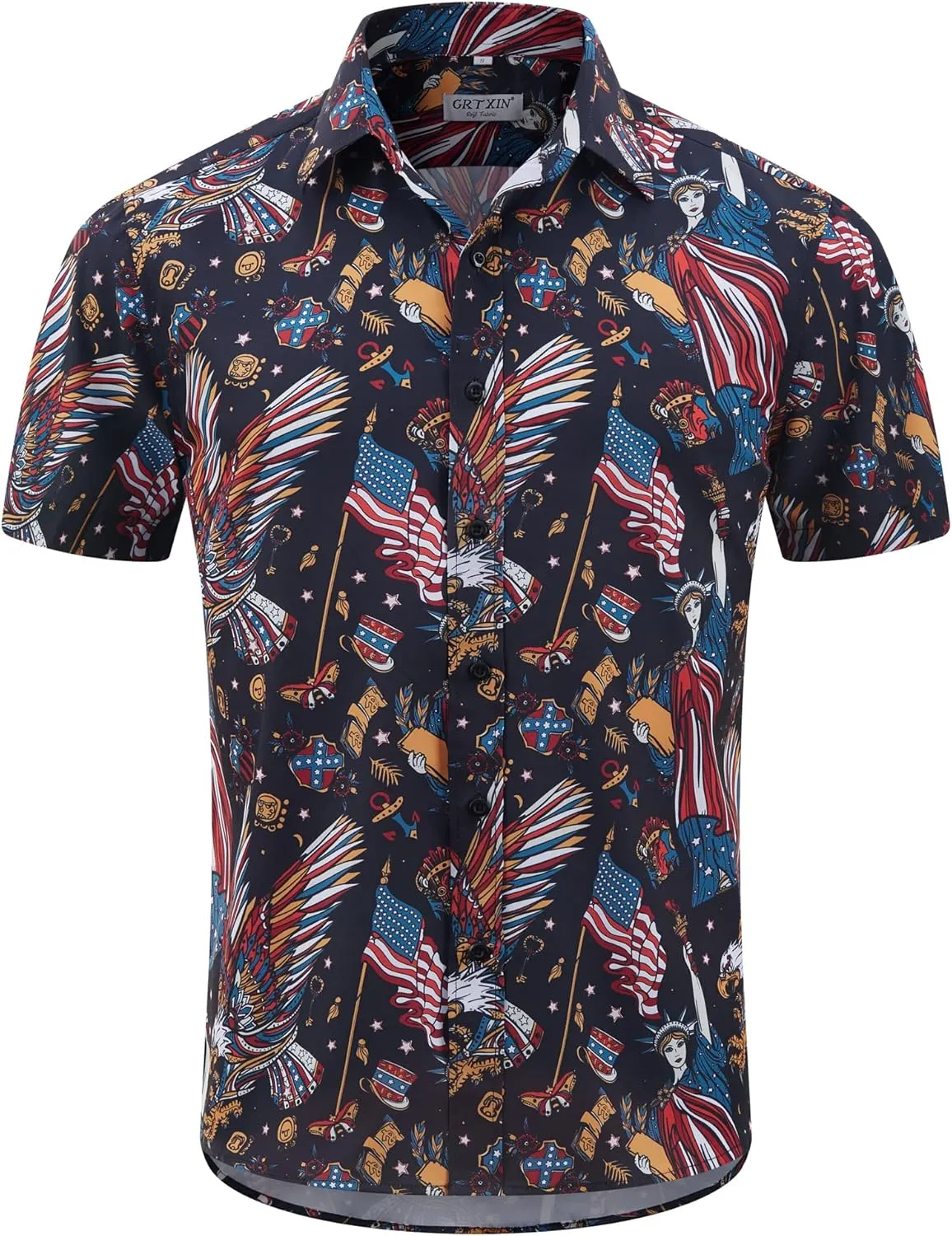 Mens American Flag Shirt - Patriotic Shirts for Men Short Sleeve Button Down Hawaiian Shirts