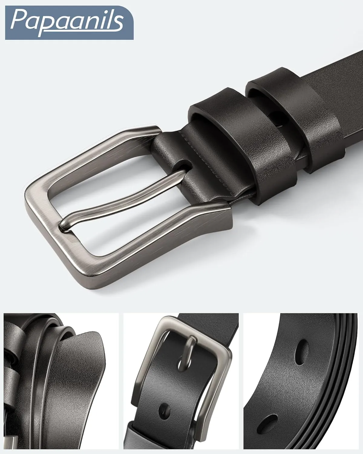 Mens Black Dress Belt,Genuine Casual Leather Belts for Men 1.5" Width