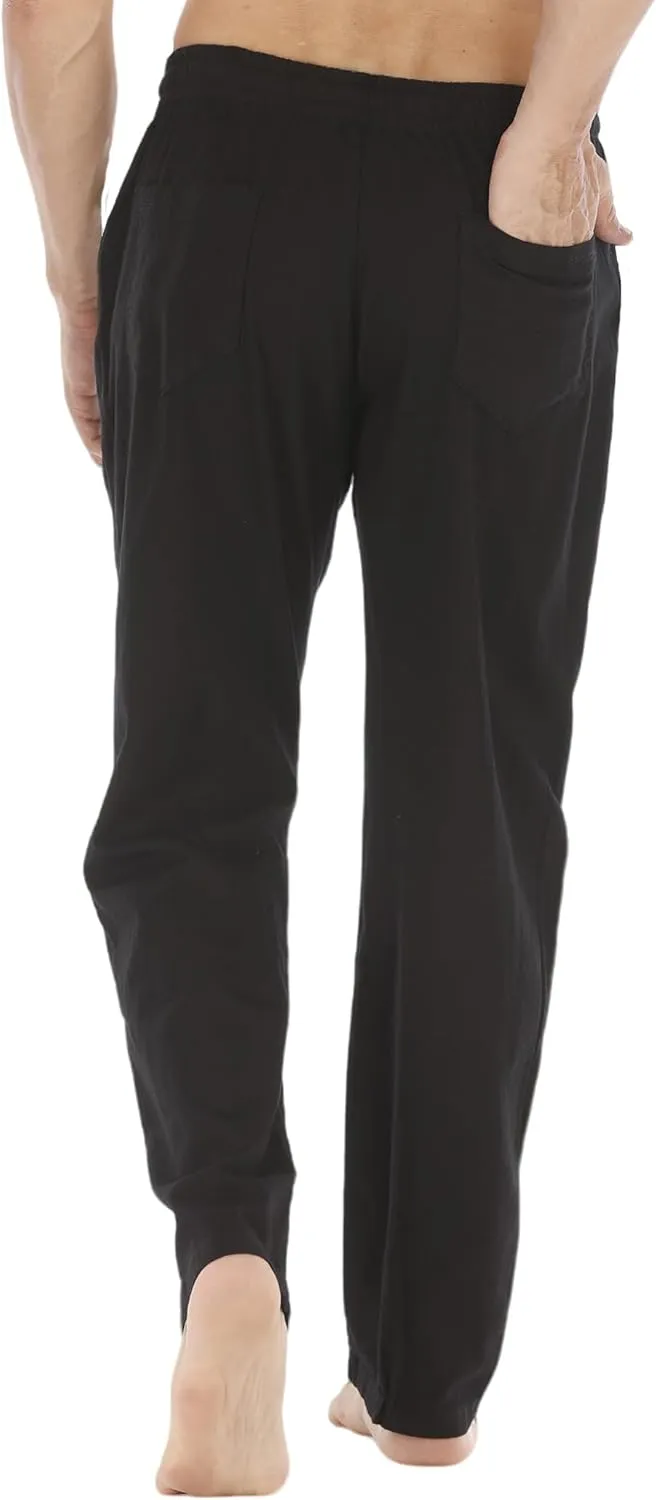 Mens Loose Fit Linen Pants Casual Lightweight Drawstring Stretch Cotton Linen Pants for Men Summer Beach
