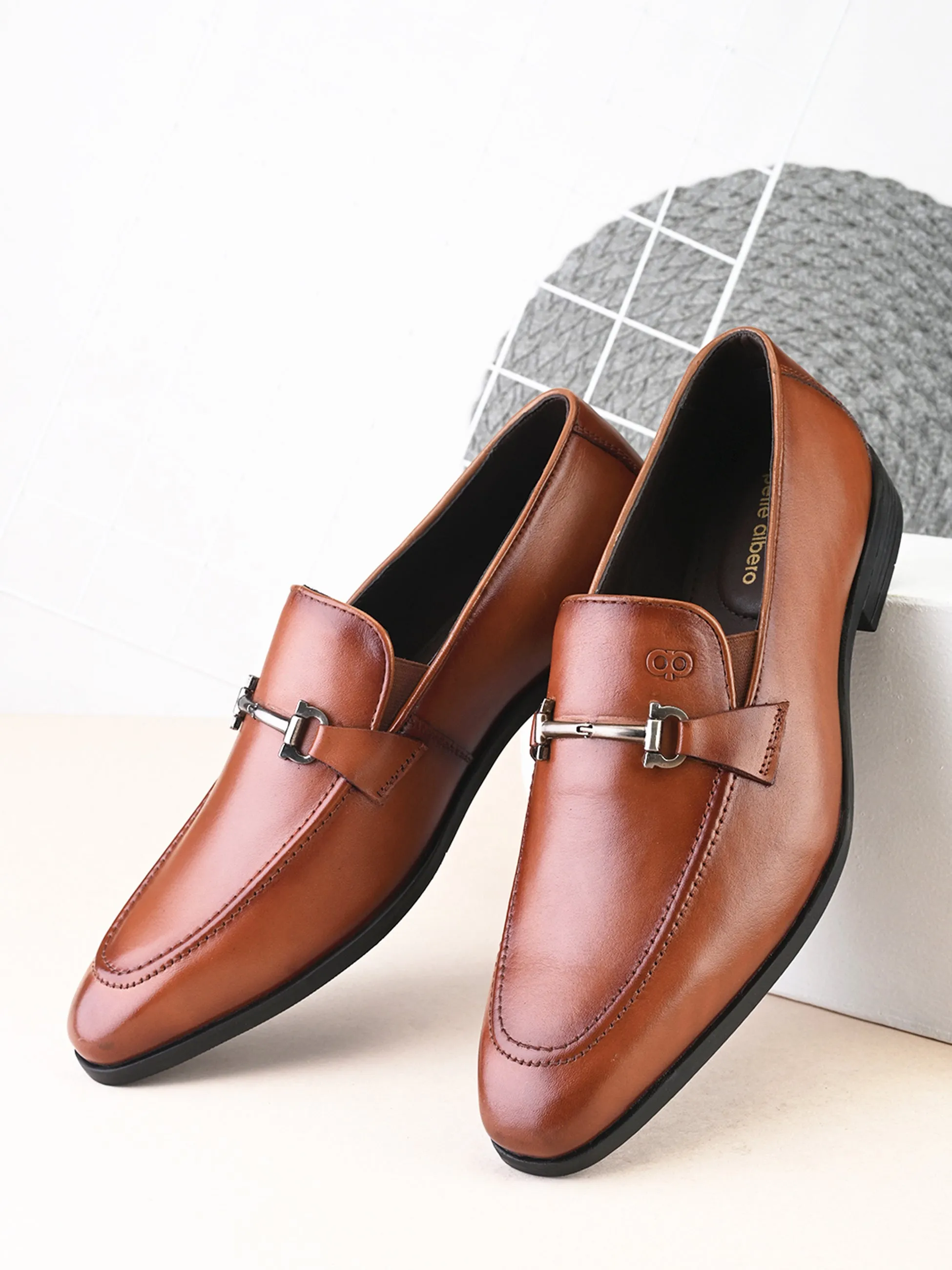 Pelle Albero Male's Cognac Leather Formal Mocassion