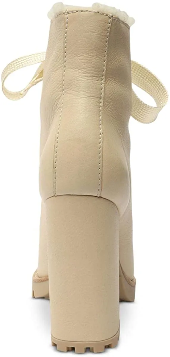 Schutz Zhara Nude Lace Up Lug Sole Block High Heel Combat Moto Ankle Booties