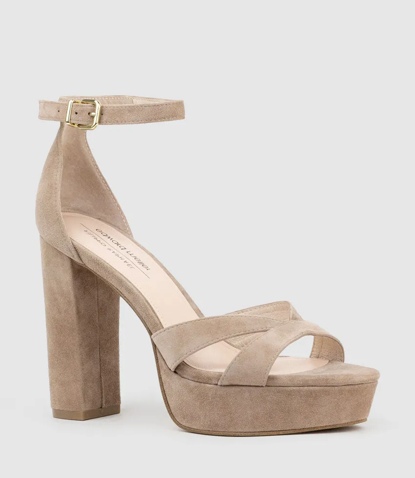 SLOANE110 Platform Sandal in Nude Suede
