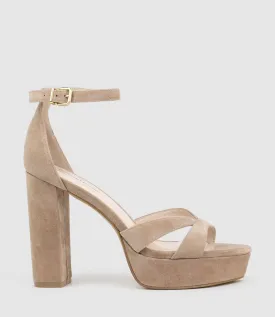 SLOANE110 Platform Sandal in Nude Suede