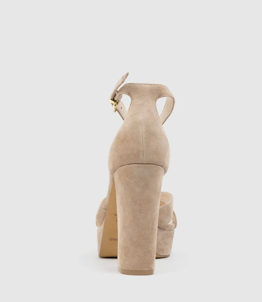 SLOANE110 Platform Sandal in Nude Suede