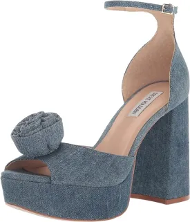 Steve Madden Luminesce Denim Ankle Strap Peep Toe Block Heeled Fashion Sandals