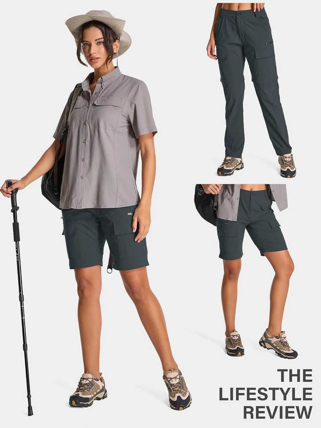 Womens Hiking Pants Convertible Quick Dry Stretch Lightweight Zip Off Outdoor Safari Pants with Cargo Pockets