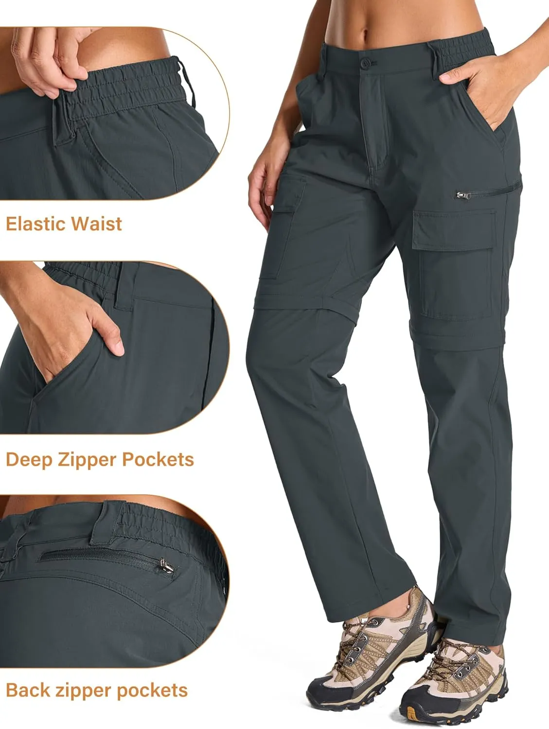 Womens Hiking Pants Convertible Quick Dry Stretch Lightweight Zip Off Outdoor Safari Pants with Cargo Pockets